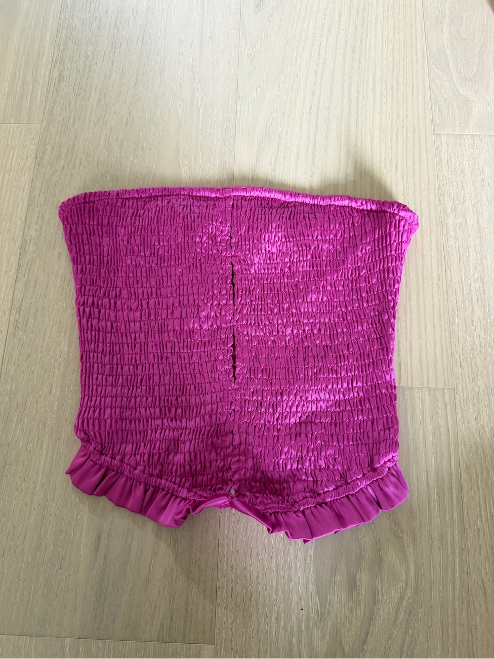Princess Polly Fuchsia Smocked Strapless Crop Top